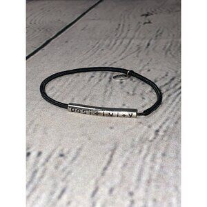 Positivity Bracelet Silver Tone Black Expandable Cord Share Your Positivity
